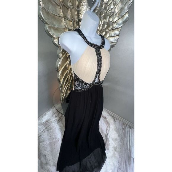 LITTLE MISTRESS Ladies Flare Dress Nude Black Cocktail Party Maxi Size 8 - Picture 2 of 16